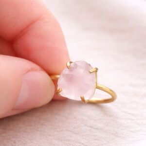 Raw Rose Quartz Ring • Gold Prong Setting • Boho Artisan Statement • Size 5.5